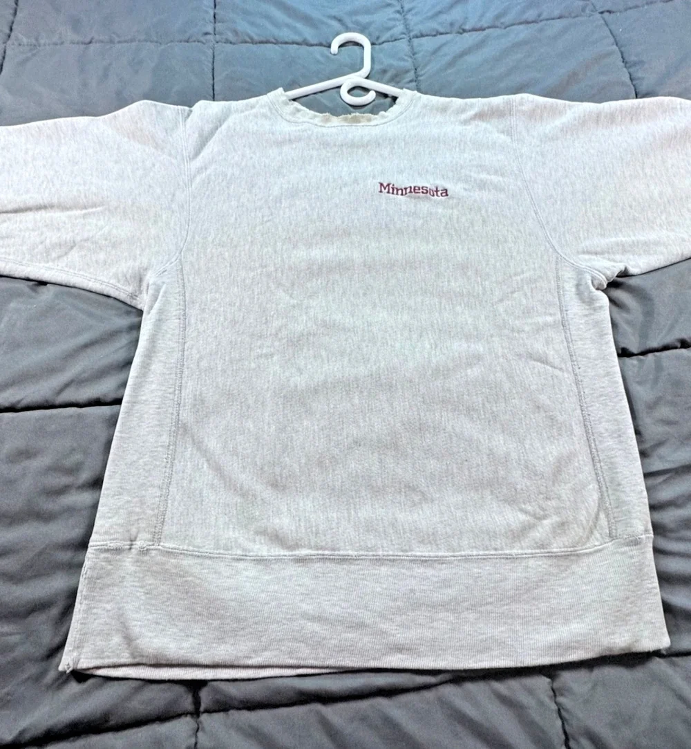 Vintage UNIVERSITY OF MINNESOTA Champion Reverse Weave Grey Sweatshirt Sz XL